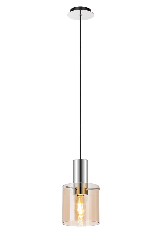 C-Lighting Bridge Single Pendant, 1 Light Adjustable E27, Polished Nickel/Black/Amber Glass - 61026