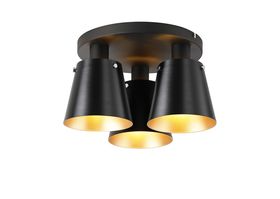 C-Lighting Hektor Round Ceiling Light With 16cm x 14cm Shade, 3 Light E27, Sand Black/Black/Gold Metal Shade - 60851