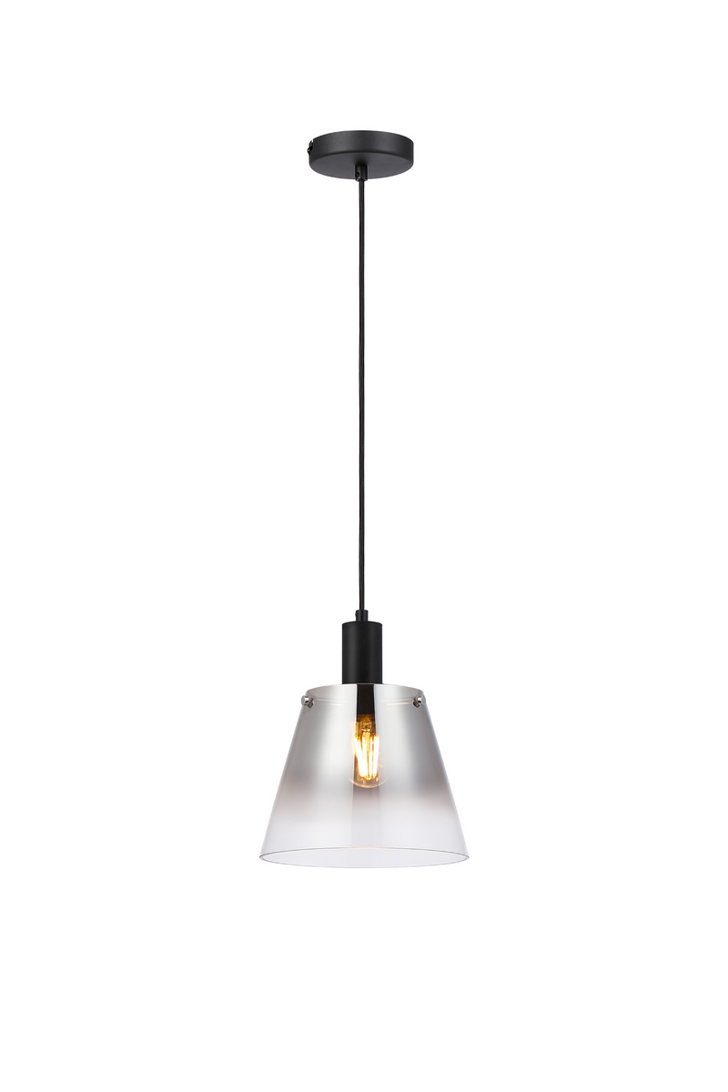 Load image into Gallery viewer, C-Lighting Hektor Single Pendant With 23cm x 18cm Shade, 1 Light E27, Sand Black/Smoke Faded Glass Shade  -

