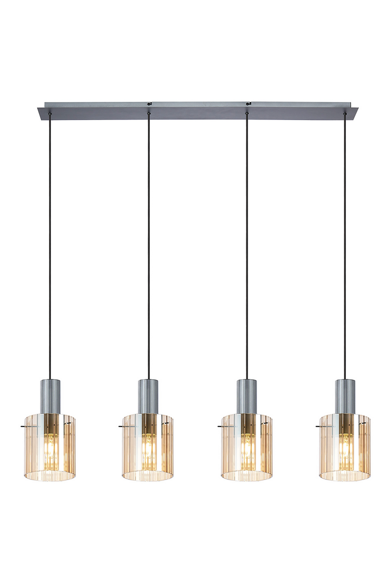 Load image into Gallery viewer, C-Lighting Bridge Ribbed Linear Pendant, 4 Light Adjustable E27, Dark Grey/Amber Wide Line Glass -
