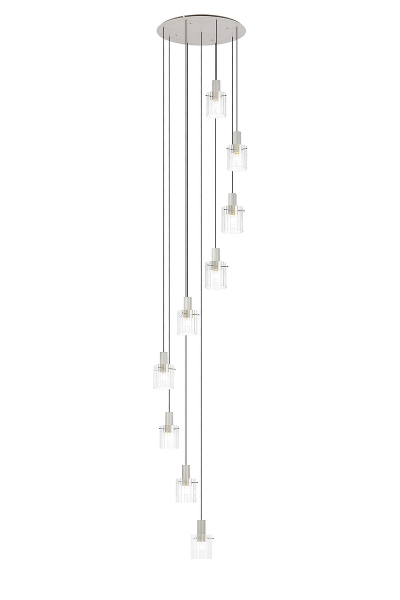 Load image into Gallery viewer, C-Lighting Bridge Ribbed Round Pendant, 9 Light Adjustable E27, Painted Beige/Clear Wide Line Glass -
