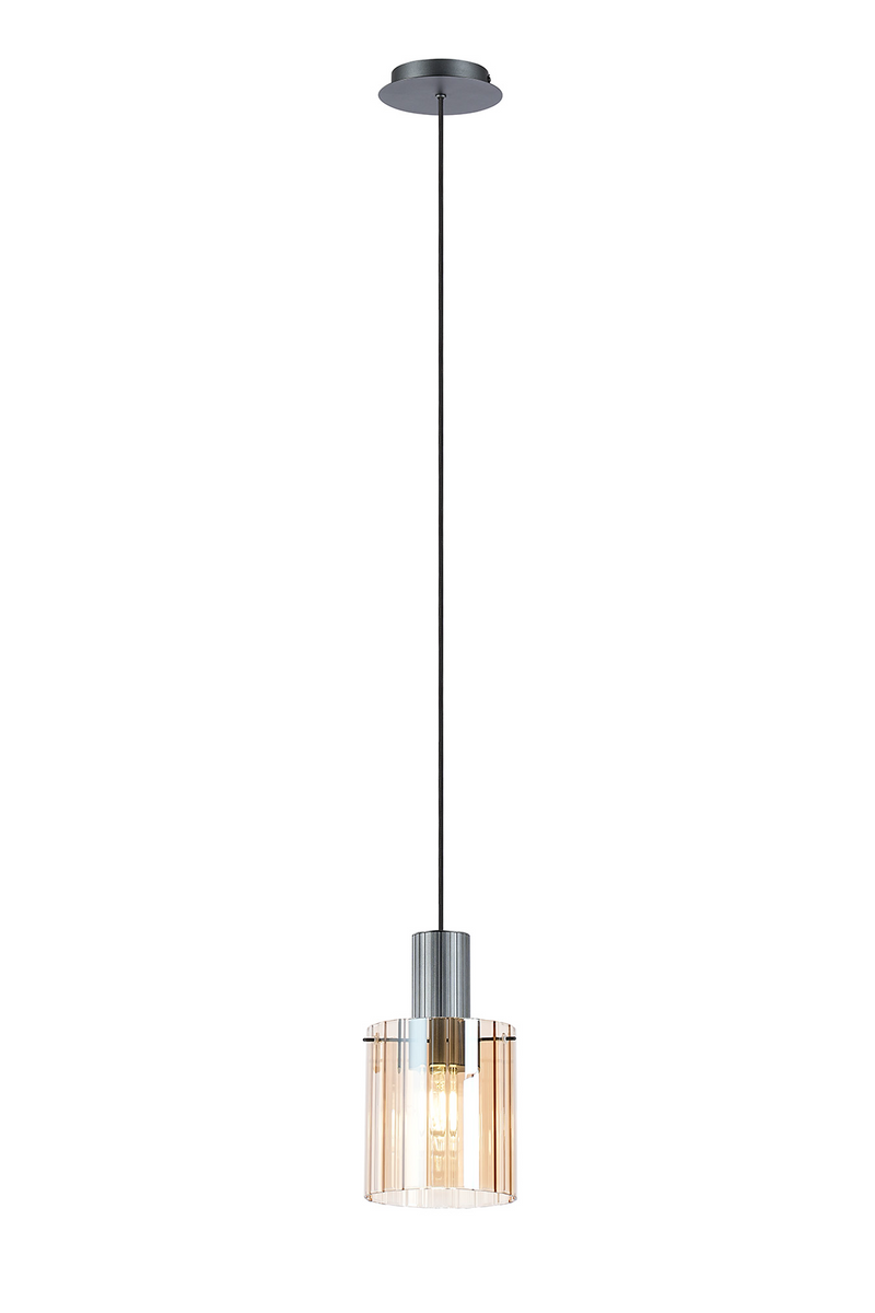 Load image into Gallery viewer, C-Lighting Bridge Ribbed Single Pendant, 1 Light Adjustable E27, Dark Grey/Amber Wide Line Glass -
