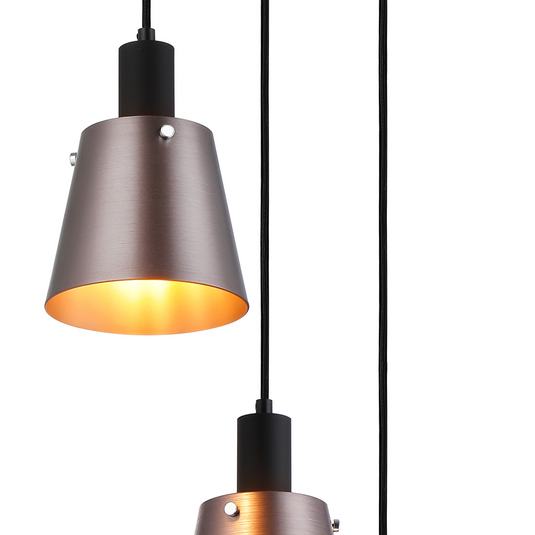 C-Lighting Hektor Round Pendant With 16cm x 14cm Shade, 3 Light E27, Sand Black/Brown/Copper Metal Shade - 60887