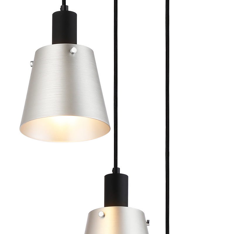 Load image into Gallery viewer, C-Lighting Hektor Round Pendant With 16cm x 14cm Shade, 3 Light E27, Sand Black/Light Grey/Silver Metal Shade  - 60889
