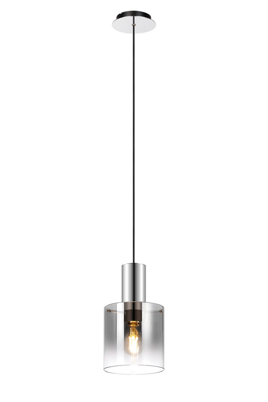 C-Lighting Bridge Single Pendant, 1 Light Adjustable E27, Polished Nickel/Black/Smoke Fade Glass - 61027