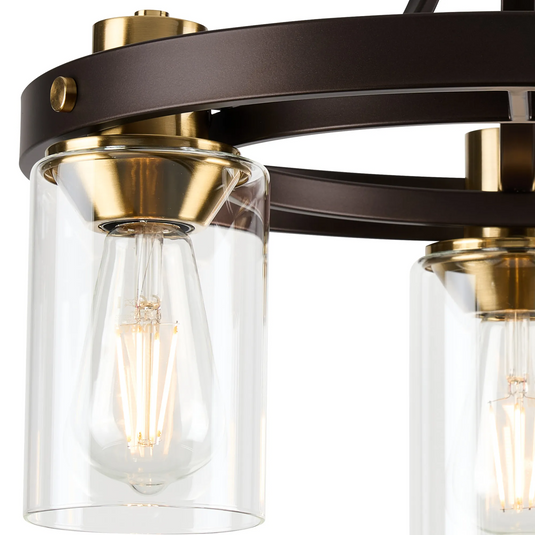 C-Lighting Moles 45cm Round Semi Flush Ceiling 3 Light E27, Brown Oxide/Gold Bronze With Clear Glass Shades - 60941