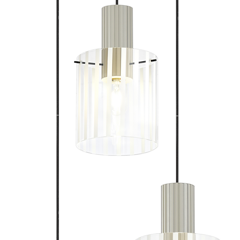 Load image into Gallery viewer, C-Lighting Bridge Ribbed Round Pendant, 3 Light Adjustable E27, Painted Beige/Frosted Wide Line Glass-
