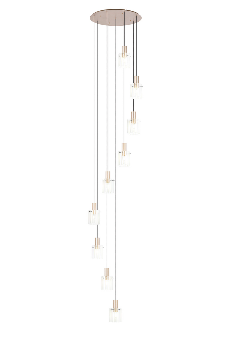 Load image into Gallery viewer, C-Lighting Bridge Ribbed Round Pendant, 9 Light Adjustable E27, Light Gold/Frosted Wide Line Glass -
