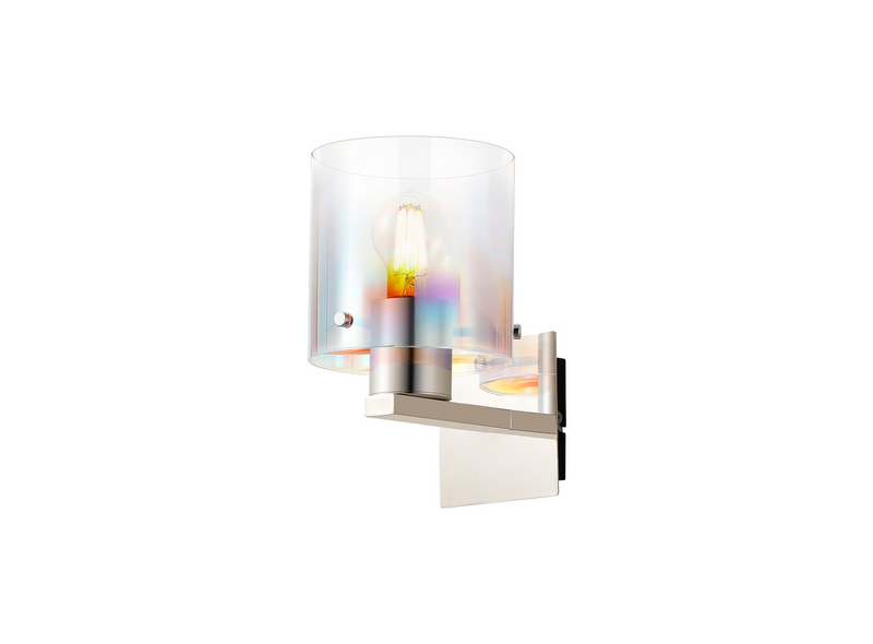 Load image into Gallery viewer, C-Lighting Bridge Single Switched Wall Lamp, 1 Light, E27, Polished Nickel/Black/Iridescent Fade Glass - 61025
