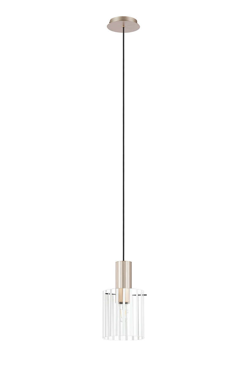 Load image into Gallery viewer, C-Lighting Bridge Ribbed Single Pendant, 1 Light Adjustable E27, Light Gold/Frosted Wide Line Glass -
