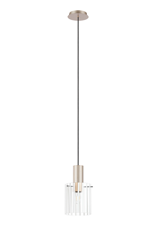 C-Lighting Bridge Ribbed Single Pendant, 1 Light Adjustable E27, Light Gold/Frosted Wide Line Glass -