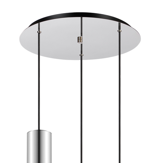 C-Lighting Bridge Round Pendant, 3 Light Adjustable E27, Polished Nickel/Black/Amber Glass - 61035