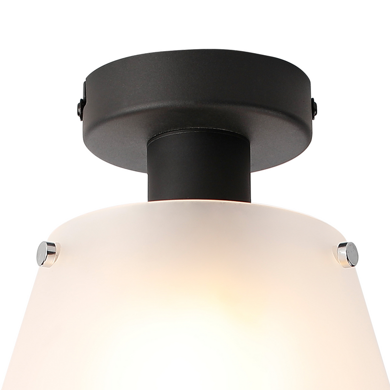 Load image into Gallery viewer, C-Lighting Hektor Ceiling Light With 16cm x 14cm Shade, 1 Light E27, Sand Black/Frosted White Glass Shade - 60849
