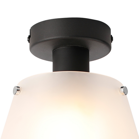 C-Lighting Hektor Ceiling Light With 16cm x 14cm Shade, 1 Light E27, Sand Black/Frosted White Glass Shade - 60849