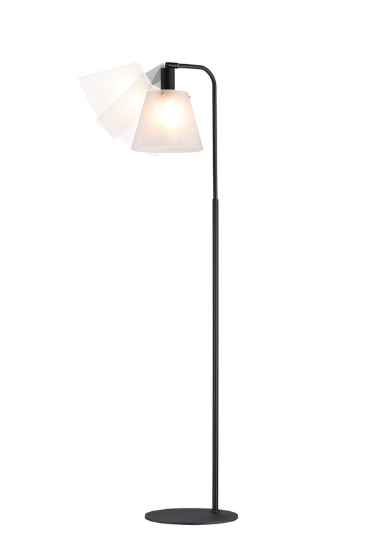 C-Lighting Hektor Floor Lamp With 23cm x 18cm Shade, 1 Light E27, Sand Black/Frosted White Glass Shade - 60827
