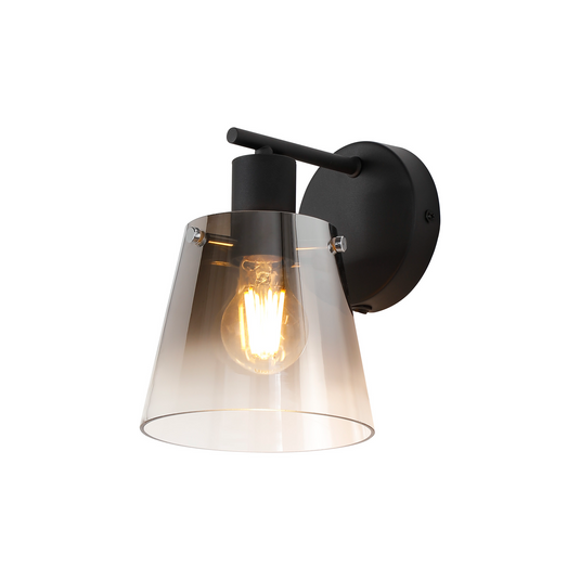 C-Lighting Hektor Wall Light Switched With 16cm x 14cm Shade, 1 Light E27, Sand Black/Smoke Faded Glass Shade - 60820