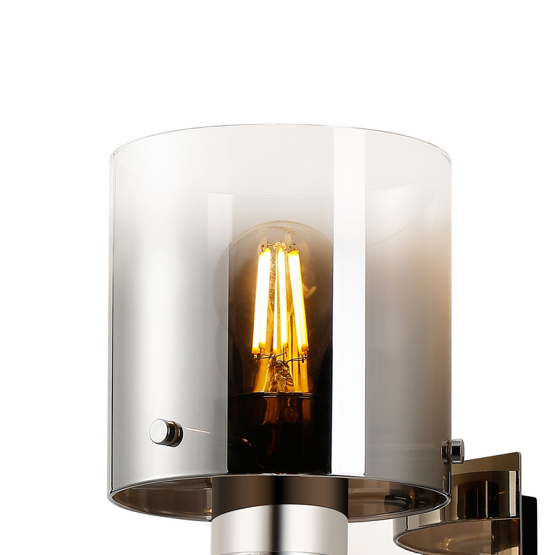 Load image into Gallery viewer, C-Lighting Bridge Single Switched Wall Lamp, 1 Light, E27, Polished Nickel/Black/Smoke Fade Glass - 61024
