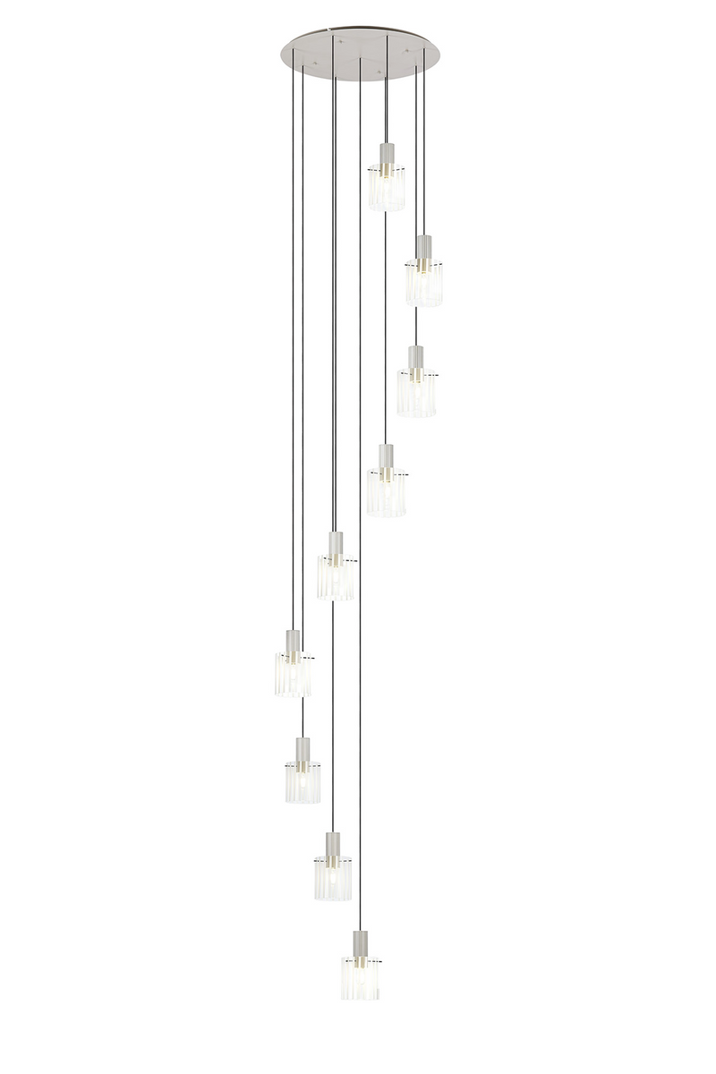 Load image into Gallery viewer, C-Lighting Bridge Ribbed Round Pendant, 9 Light Adjustable E27, Painted Beige/Frosted Wide Line Glass -
