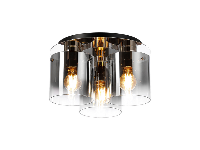 C-Lighting Bridge Round Ceiling Flush, 3 Light Flush Fitting, Polished Nickel/Black/Smoke Fade Glass - 61030