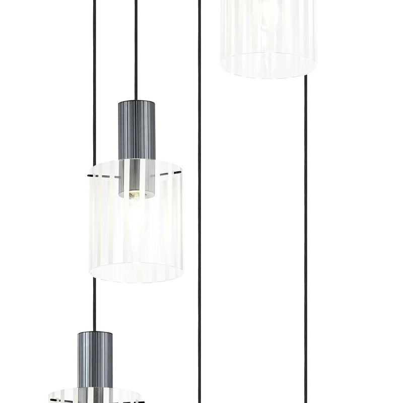 Load image into Gallery viewer, C-Lighting Bridge Ribbed Round Pendant, 5 Light Adjustable E27, Dark Grey/Frosted Wide Line Glass -
