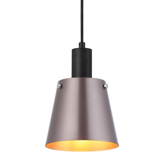 C-Lighting Hektor Single Pendant With 16cm x 14cm Shade, 1 Light E27, Sand Black/Brown/Copper Metal Shade  - 60863