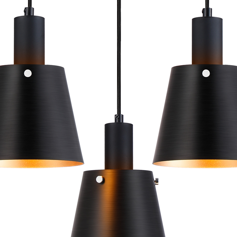 Load image into Gallery viewer, C-Lighting Hektor Ring Pendant With 16cm x 14cm Shade, 3 Light E27, Sand Black/Black/Gold Metal Shade - 60904
