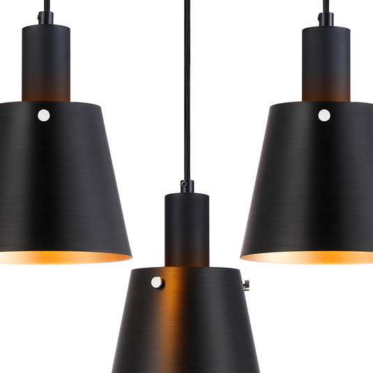 C-Lighting Hektor Ring Pendant With 16cm x 14cm Shade, 3 Light E27, Sand Black/Black/Gold Metal Shade - 60904