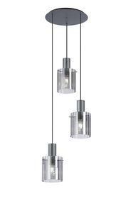 Load image into Gallery viewer, C-Lighting Bridge Ribbed Round Pendant, 3 Light Adjustable E27, Dark Grey/Smoke Wide Line Glass-
