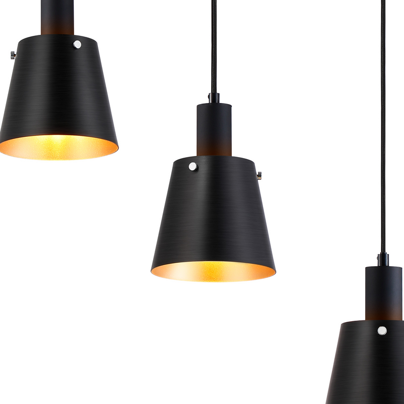 Load image into Gallery viewer, C-Lighting Hektor Linear Pendant With 16cm x 14cm Shade, 5 Light E27, Sand Black/Black/Gold Metal Shade - 60880
