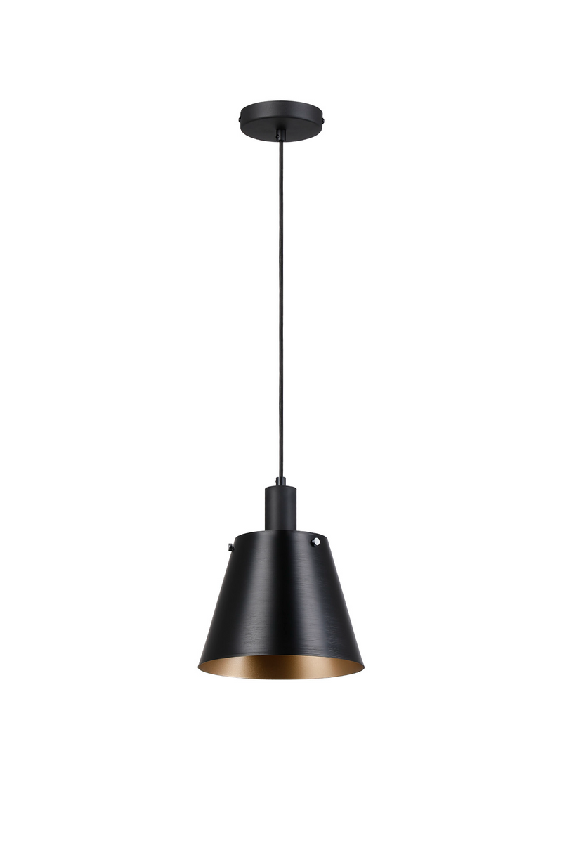 Load image into Gallery viewer, C-Lighting Hektor Single Pendant With 23cm x 18cm Shade, 1 Light E27, Sand Black/Black/Gold Metal Shade  - 60871
