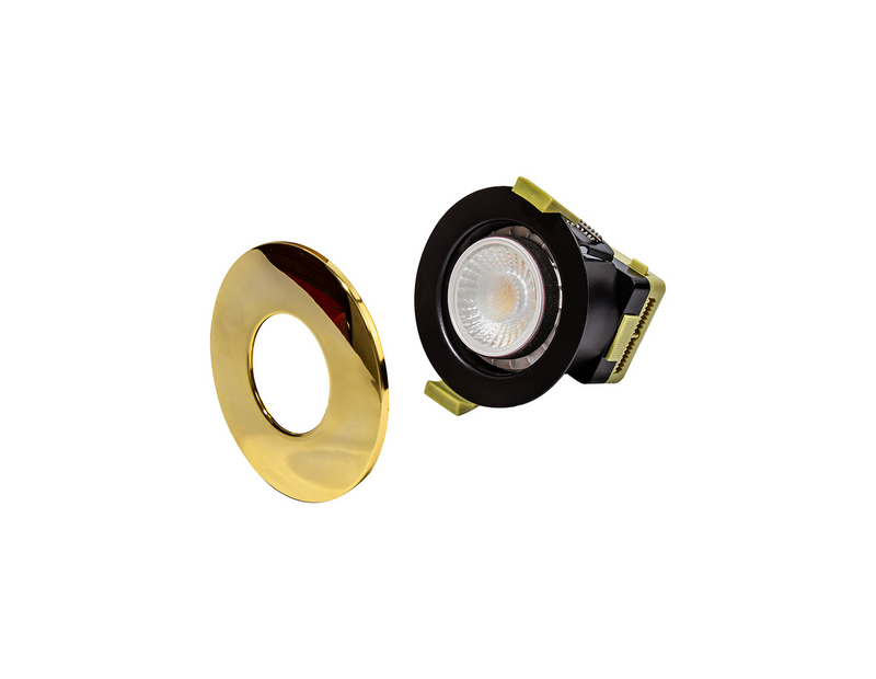 Load image into Gallery viewer, C-Lighting Vauxhall 8W Dimmable CCT LED Fire Rated Downlight Brass Fascia IP65 - 42503
