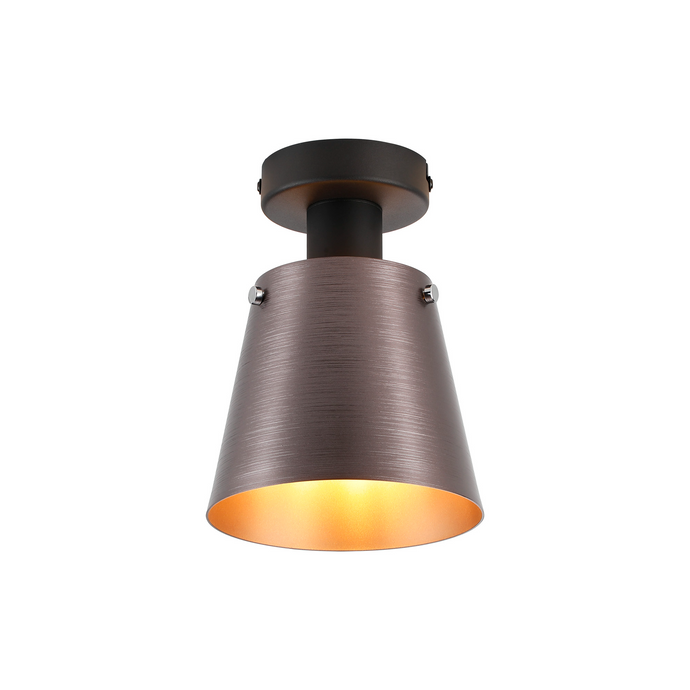 C-Lighting Hektor Ceiling Light With 16cm x 14cm Shade, 1 Light E27, Sand Black/Brown/Copper Metal Shade - 60846