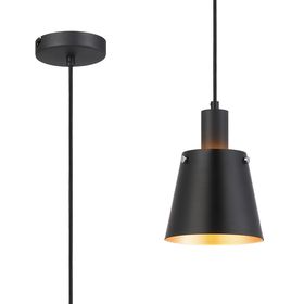 Load image into Gallery viewer, C-Lighting Hektor Single Pendant With 16cm x 14cm Shade, 1 Light E27, Sand Black/Black/Gold Metal Shade - 59683
