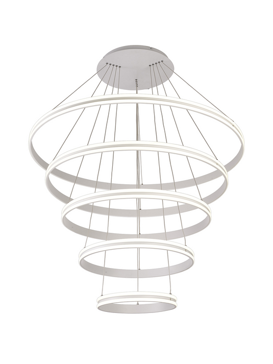 C-Lighting Circles Pendant, 5 Tier 150W LED, 4000K, 6800lm, Triac Dimmable, Matt White, 3yrs Warranty - 60841