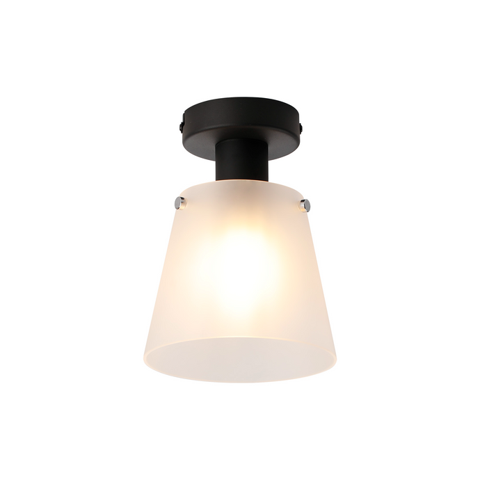 C-Lighting Hektor Ceiling Light With 16cm x 14cm Shade, 1 Light E27, Sand Black/Frosted White Glass Shade - 60849