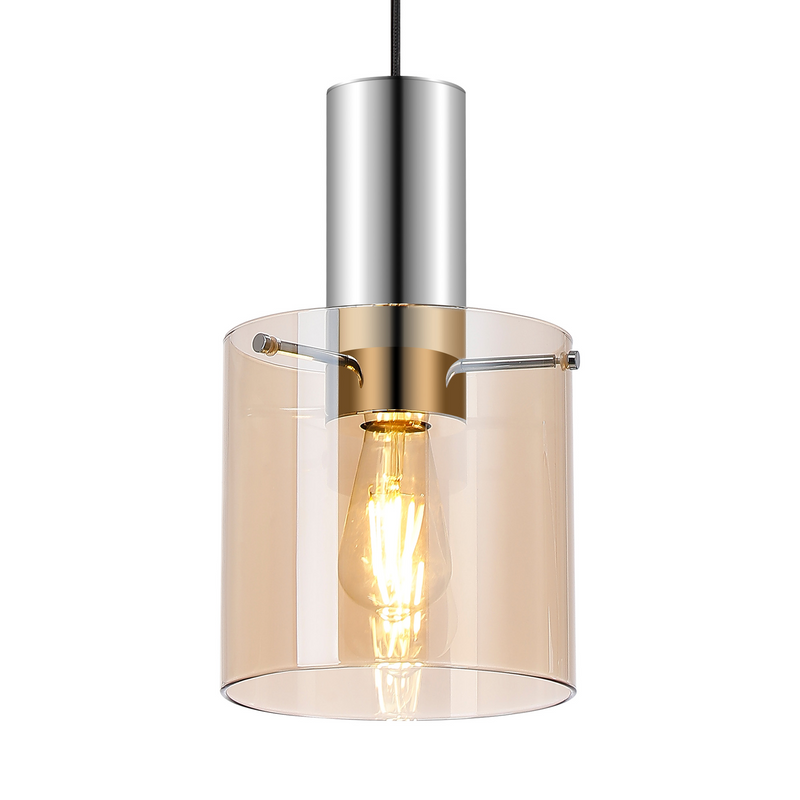 Load image into Gallery viewer, C-Lighting Bridge Single Pendant, 1 Light Adjustable E27, Polished Nickel/Black/Amber Glass - 61026
