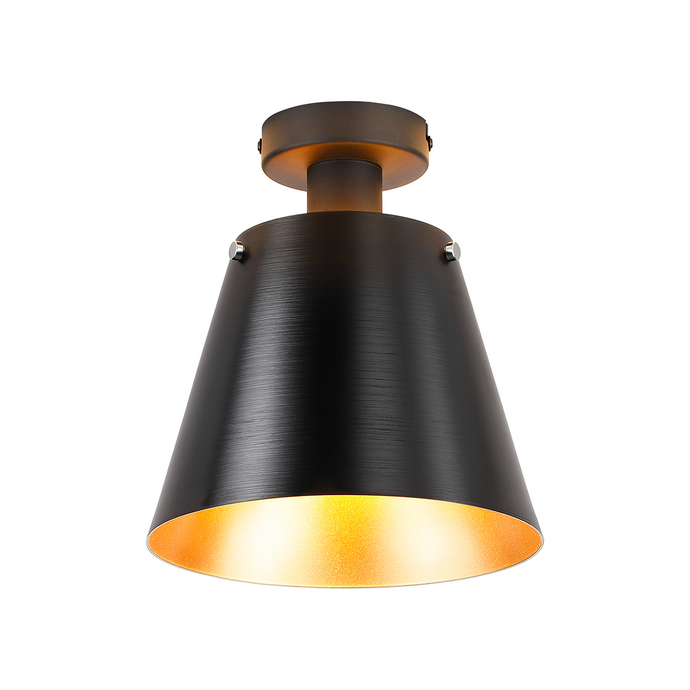 C-Lighting Hektor Ceiling Light With 23cm x 18cm Shade, 1 Light E27, Sand Black/Black/Gold Metal Shade - 60857