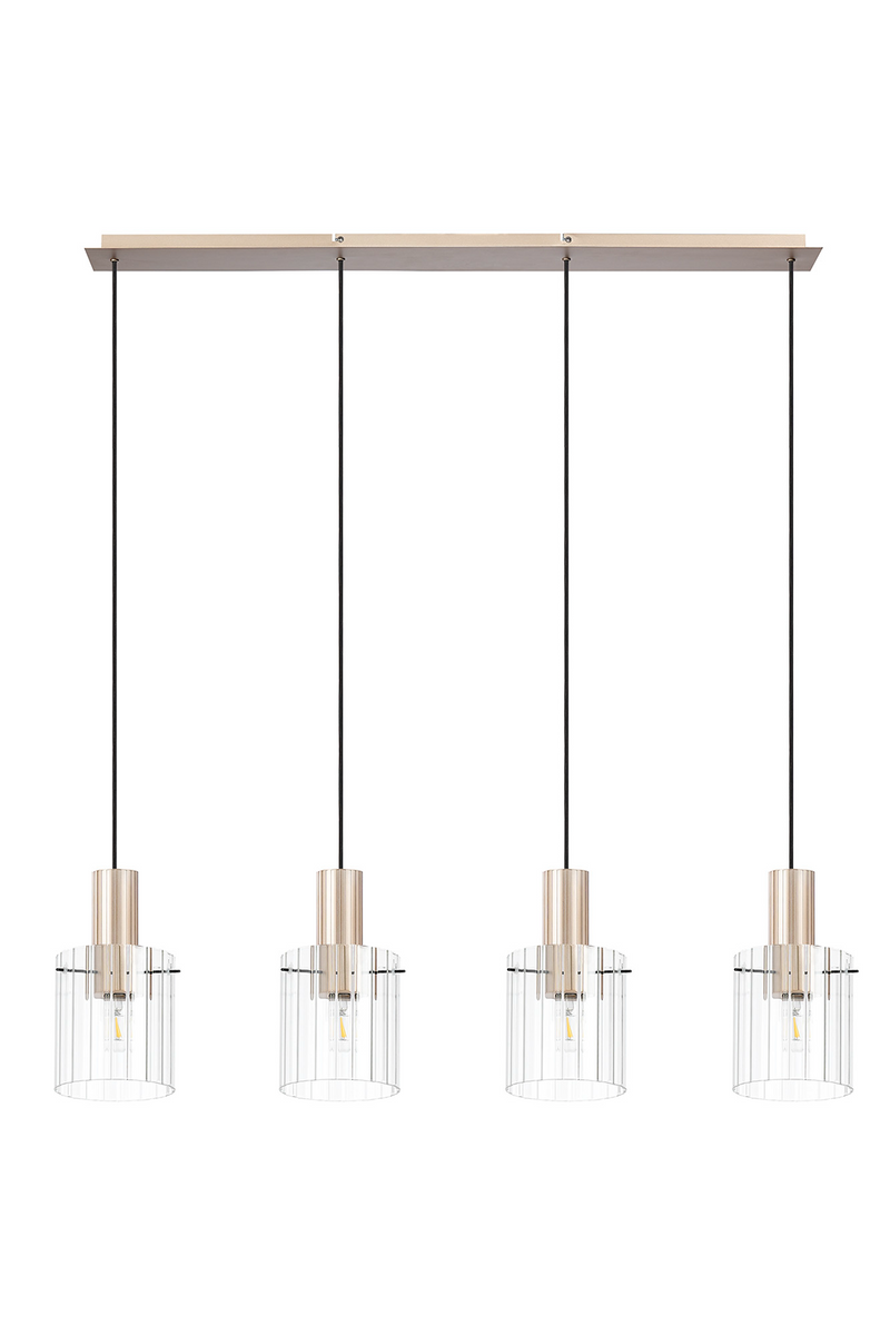 Load image into Gallery viewer, C-Lighting Bridge Ribbed Linear Pendant, 4 Light Adjustable E27, Light Gold/Clear Wide Line Glass -
