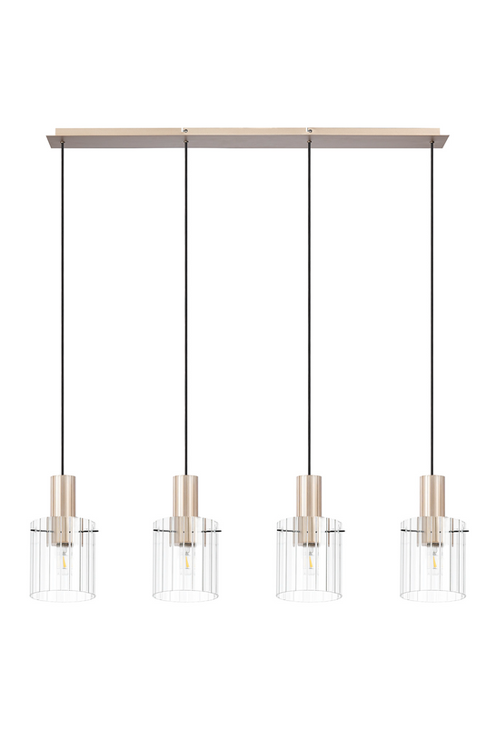 C-Lighting Bridge Ribbed Linear Pendant, 4 Light Adjustable E27, Light Gold/Clear Wide Line Glass -