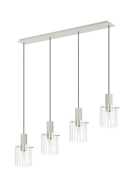 C-Lighting Bridge Ribbed Linear Pendant, 4 Light Adjustable E27, Painted Beige/Frosted Wide Line Glass -