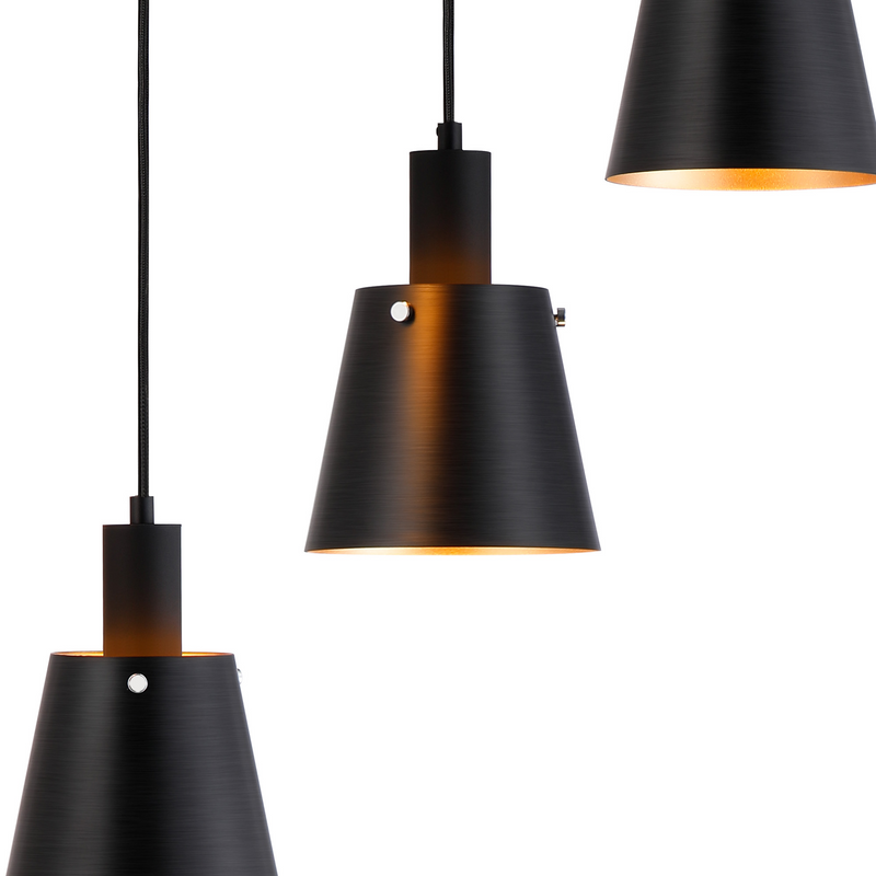 Load image into Gallery viewer, C-Lighting Hektor Round Pendant With 16cm x 14cm Shade, 5 Light E27, Sand Black/Black/Gold Metal Shade - 60892
