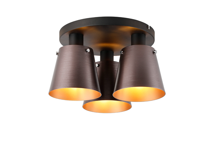 C-Lighting Hektor Round Ceiling Light With 16cm x 14cm Shade, 3 Light E27, Sand Black/Brown/Copper Metal Shade  - 60852