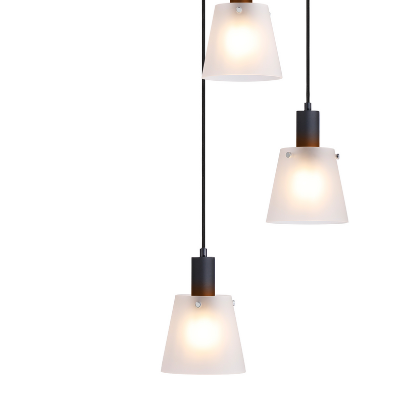 Load image into Gallery viewer, C-Lighting Hektor Round Pendant With 16cm x 14cm Shade, 7 Light E27, Sand Black/Frosted White Glass Shade - 60902
