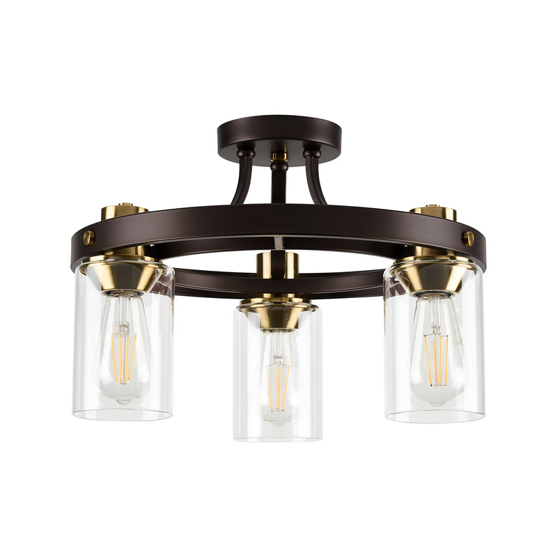 Load image into Gallery viewer, C-Lighting Moles 45cm Round Semi Flush Ceiling 3 Light E27, Brown Oxide/Gold Bronze With Clear Glass Shades - 60941

