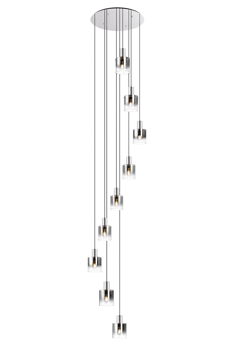 Load image into Gallery viewer, C-Lighting Bridge Round Pendant, 9 Light E27, Polished Nickel/Black/Smoke Fade Glass Item Weight: 20.3kg - 61045
