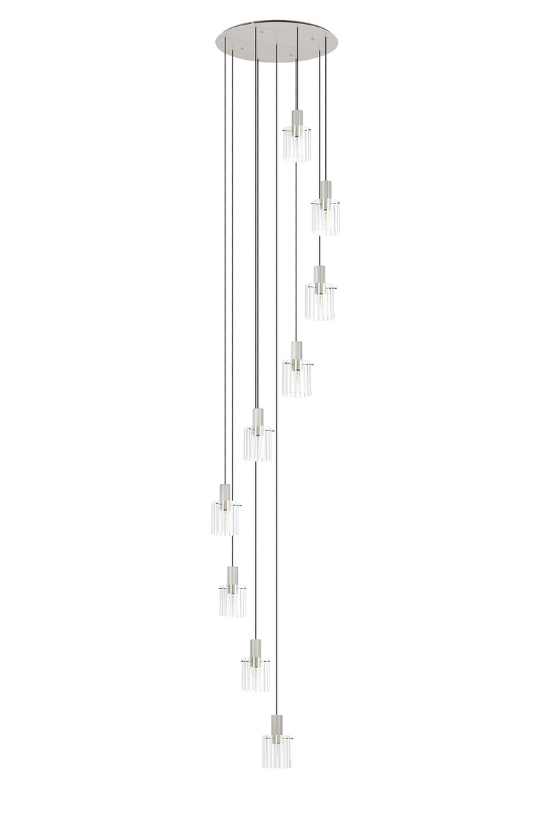 Load image into Gallery viewer, C-Lighting Bridge Ribbed Round Pendant, 9 Light Adjustable E27, Painted Beige/Frosted Wide Line Glass -
