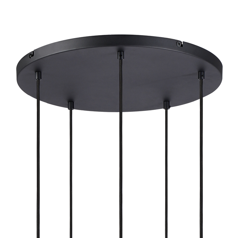 Load image into Gallery viewer, C-Lighting Hektor Round Pendant With 16cm x 14cm Shade, 5 Light E27, Sand Black/Frosted White Glass Shade - 60896
