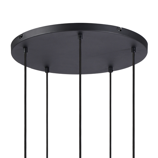C-Lighting Hektor Round Pendant With 16cm x 14cm Shade, 5 Light E27, Sand Black/Frosted White Glass Shade - 60896