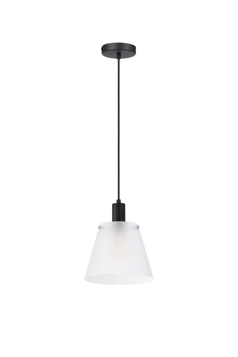 Load image into Gallery viewer, C-Lighting Hektor Single Pendant With 23cm x 18cm Shade, 1 Light E27, Sand Black/Frosted White Glass Shade  - 60869
