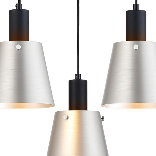 C-Lighting Hektor Ring Pendant With 16cm x 14cm Shade, 3 Light E27, Sand Black/Light Grey/Silver Metal Shade - 60907